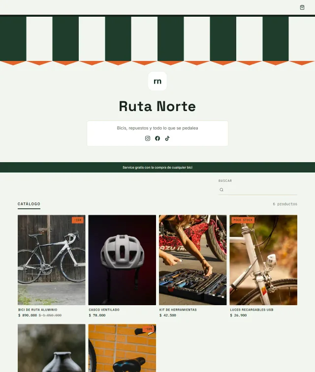 La tienda de muestra Ruta Norte: su toldo, su nombre, sus redes y su catálogo